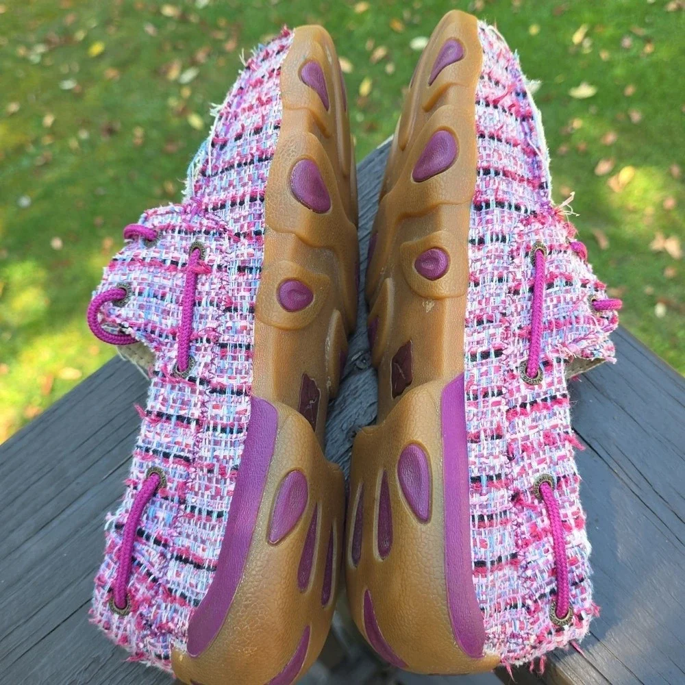 Twisted X Boots Pink Plaid Burlap Driver‎ Loafers Women's 8.5